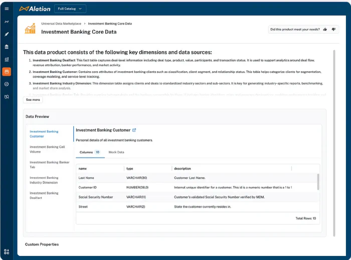 Example of a data product page in Alation