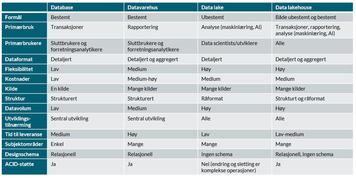 Sammenligning av alternative fundament for en dataplattform