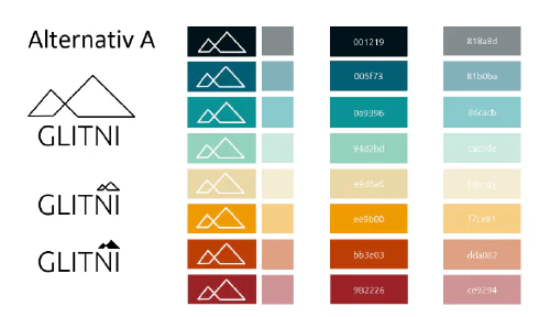 Working document for visual expression and logo for Glitni, approximately November 2021