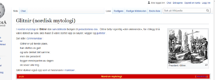 Wikipedia: betydningen av Glitni/Glitnir