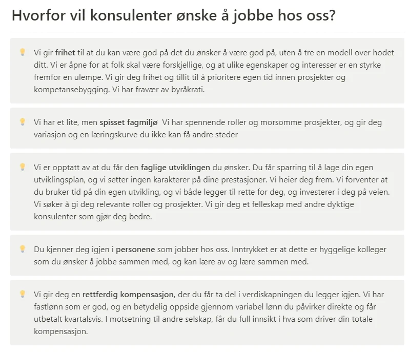 Tidlig versjon av verdibudskapet til Glitni til fremtidige medarbeidere – per november 2021