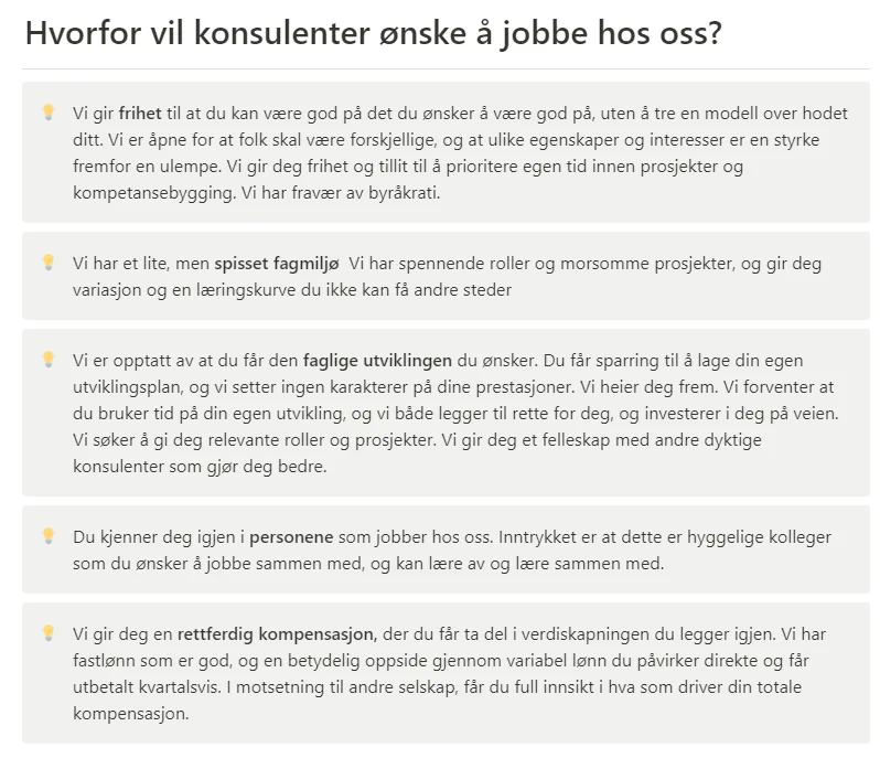 Tidlig versjon av verdibudskapet til Glitni til fremtidige medarbeidere – per november 2021