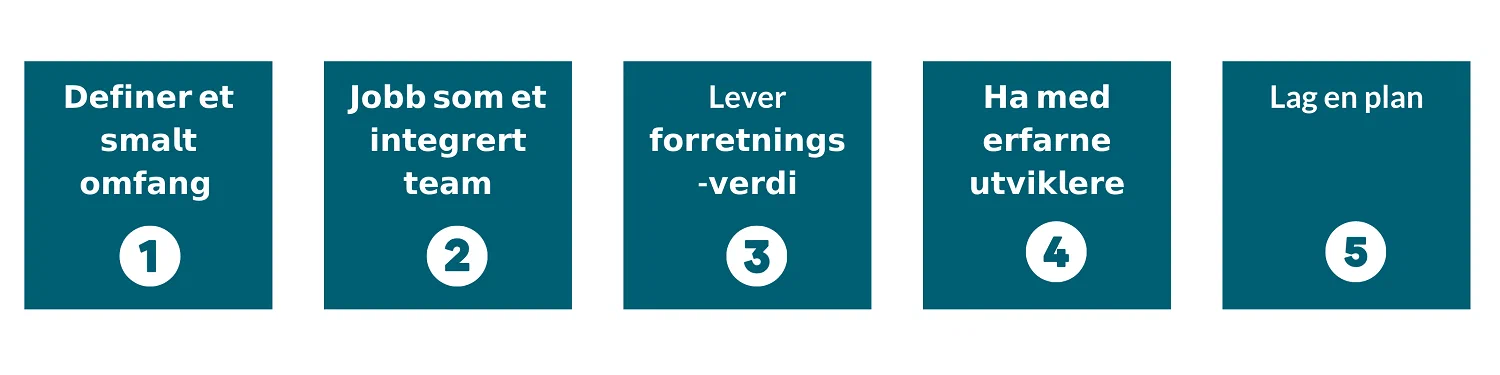 Illustration of 5 steps to building a data platform in 6 weeks (Glitni)