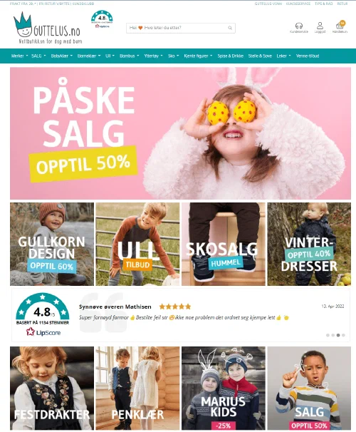 Guttelus.no - landing page as of 15.4.2022